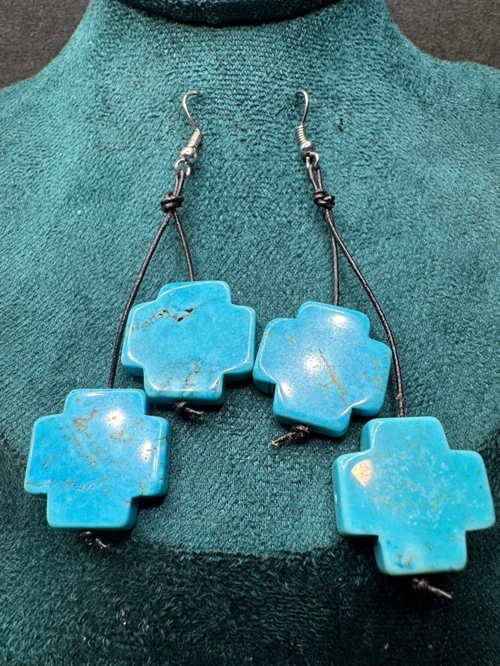 Turquoise Cross Shaped Drop Earrings